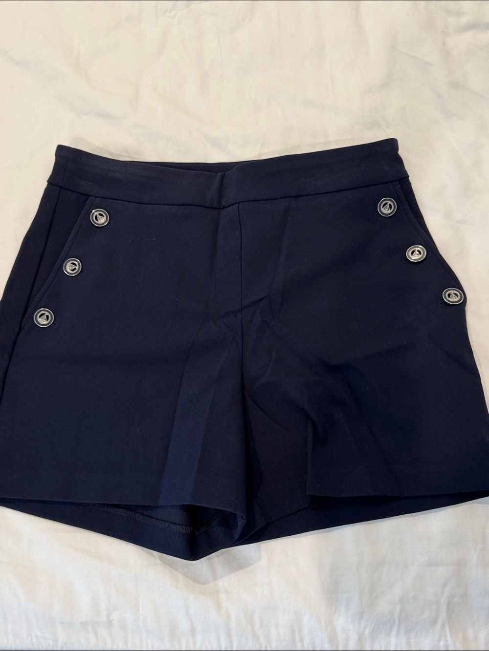 Rachel Zoe Navy Sailor Button High-Rise Shorts